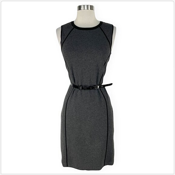 Michael Kors Charcoal Gray Black Sleeveless Knit Sweater Dress Patent Belt PM - Picture 1 of 4